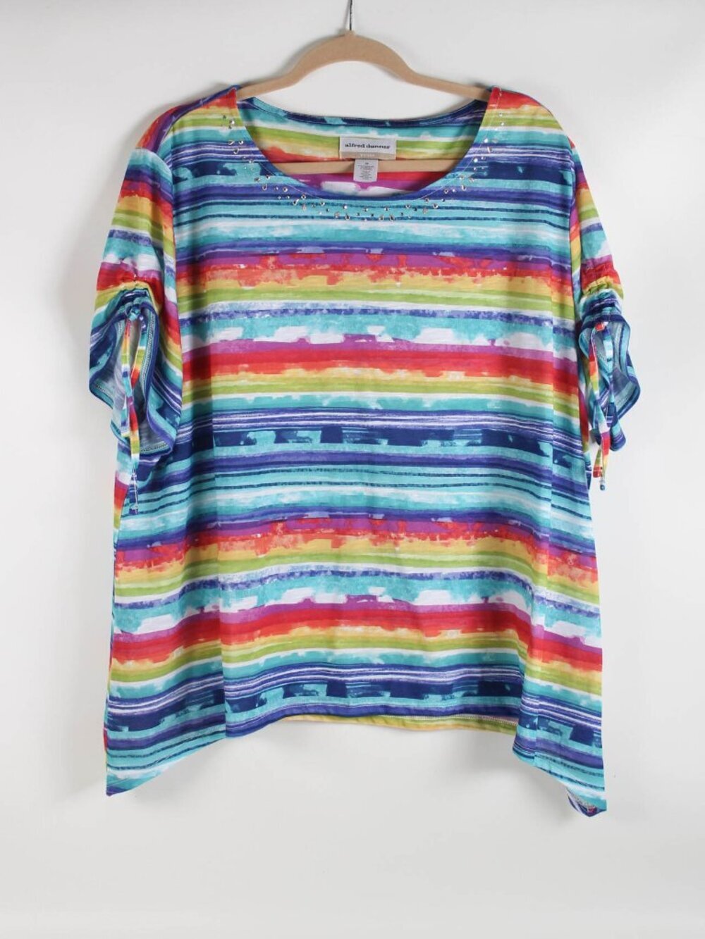 Alfred Dunner 3X Rainbow Stripe Top Embellished Tie Sleeves